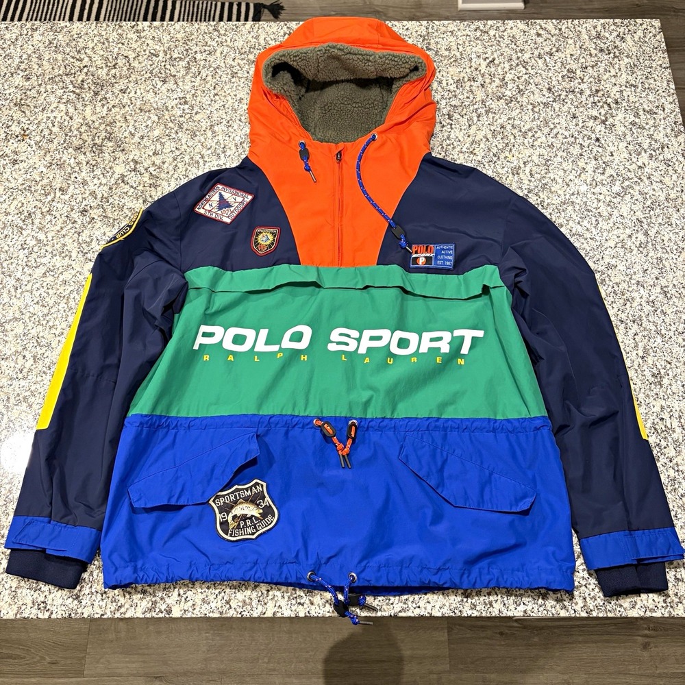 Polo Sport Ralph Lauren Colorblock Outdoor Patch Anorak Pullover Jacket L RARE